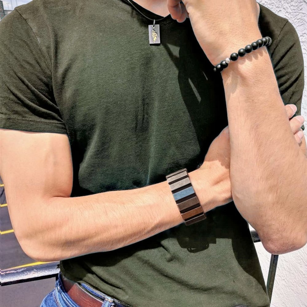 Distressed Brown Leather and Gunmetal Plate Bracel